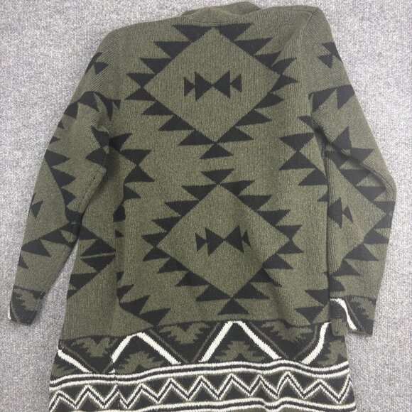Frye Cardigan Sweater Womens Medium Green Southwestern Aztec Open Front Pockets - Picture 6 of 6